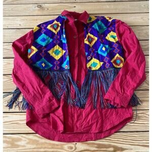 Vintage Saisa Fringed Vest Button Up Shirt Size Medium Women’s Pink